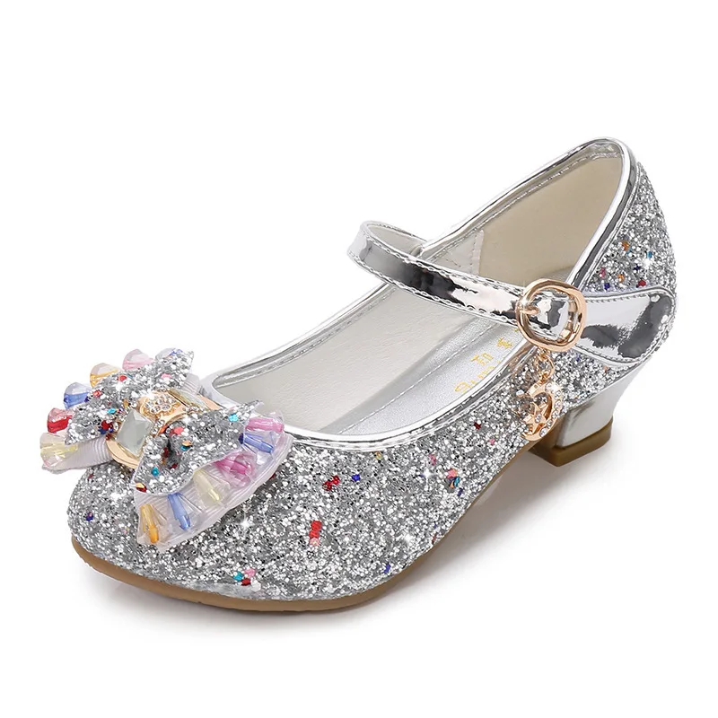 

Princess Kids Leather Shoes For Girls Glitter Butterfly Knot Dress Banquet Party Children High Heel Shoe For kids Girls Sandals