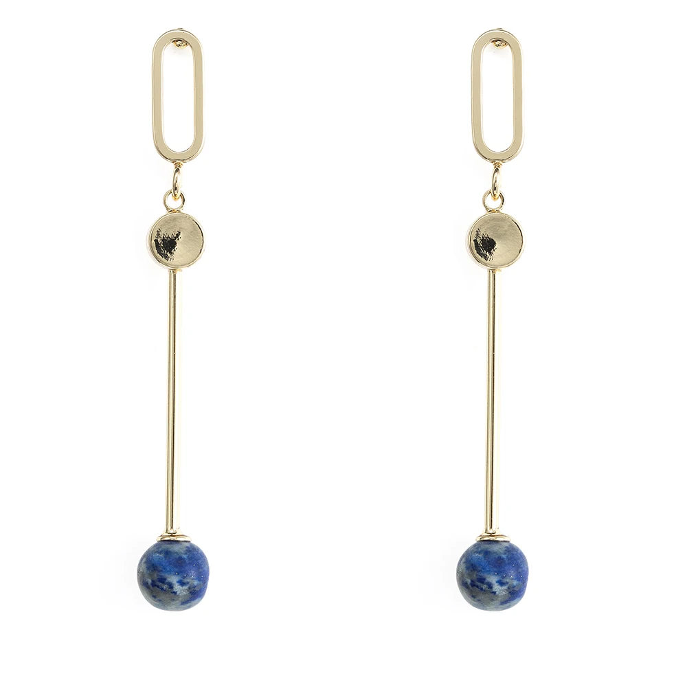 

18K gold plated Semi-Precious Lapis Lazuli stone Dangle Drop Earrings for Women Jewelry, Customized color