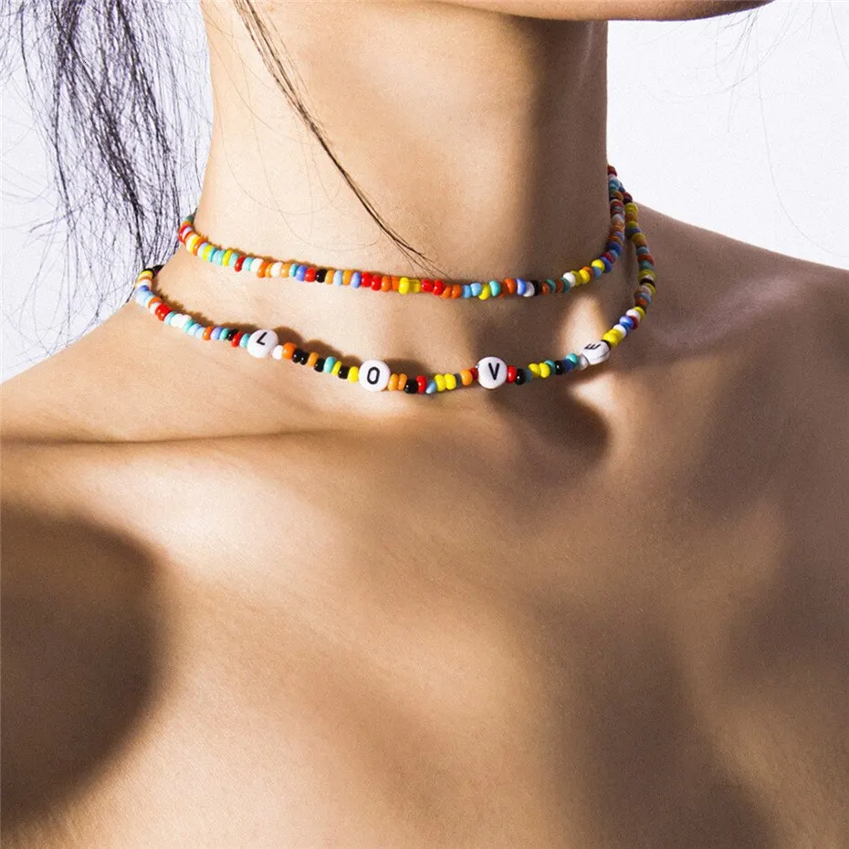 

Bohemia Handmade Rainbow Beads Candy Shell Personality 7BAEDS Multi-layer Satellite Necklace Women's Fashion Jewelry Necklaces