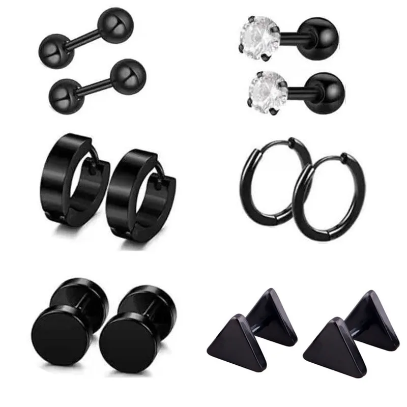 

G2299 Wholesale Titanium Steel Black Earring Set Men Huggies Hoop Zircon Stud Fashion Jewelry Earrings