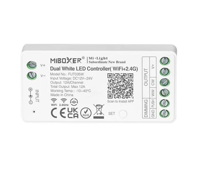 

Miboxer New Version WIFI and 2.4G Dual White LED Controller FUT035W DC12-24V CCT LED Dimmer