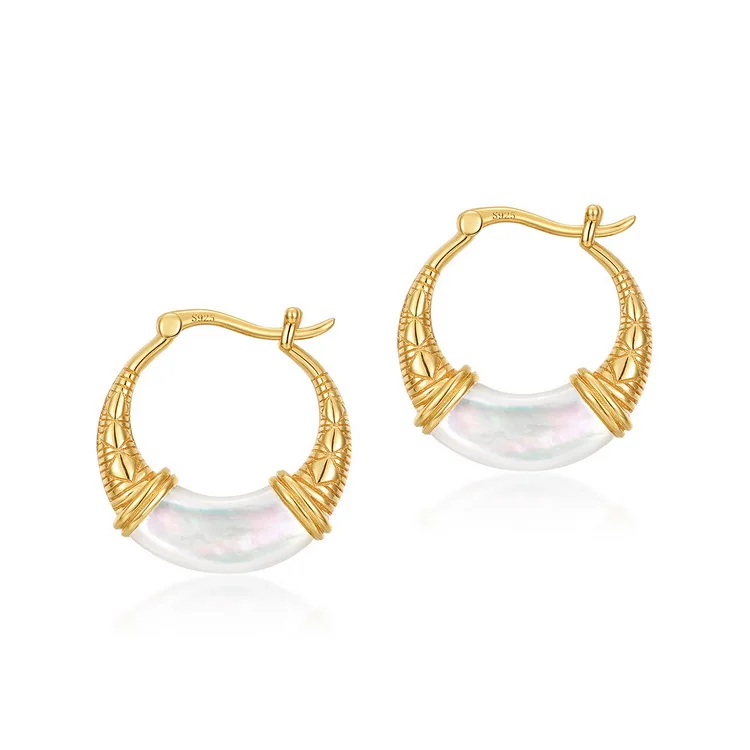 

Vintage Elegant Irregular White Shell Earrings Medium Hoop Horn Earring For Women