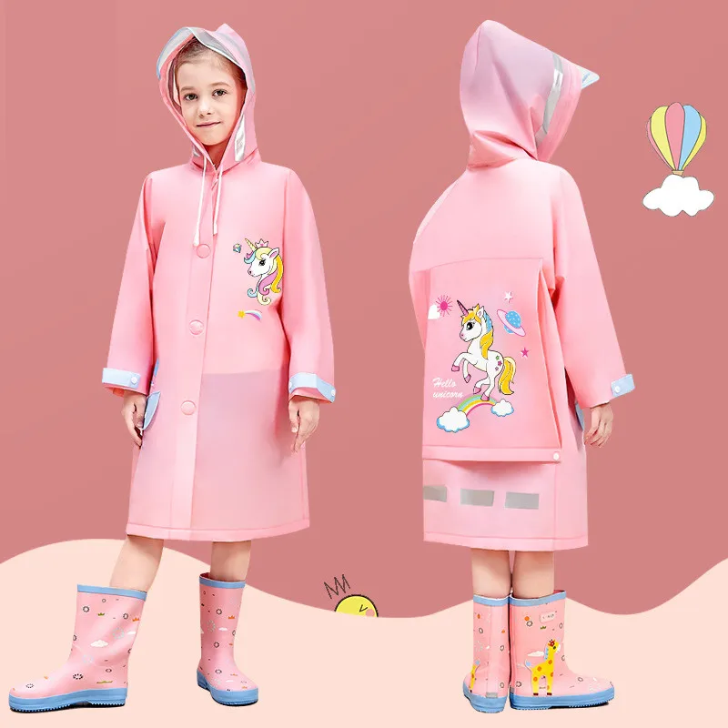 

2022 Large Schoolbag Position Eva Environmentally Rainjacket Waterproof Kids Raincoat, Customized color