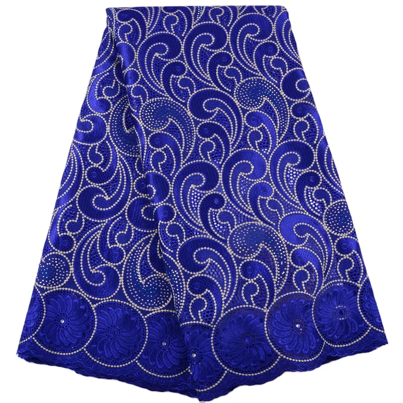 

Royal Blue African Style Stones Swiss Voile Lace Cotton Lace Fabrics Switzerland Tissus Nigeria For Woman Tissu Africain 1425, As shown in the photos