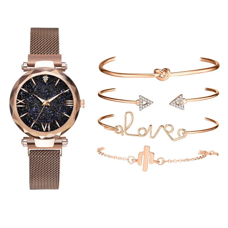

2020 High Quality Luxury Magnet Buckle Ladies Watch And Bracelet Sets Simple Female Quartz Watch Gift Set, Picture