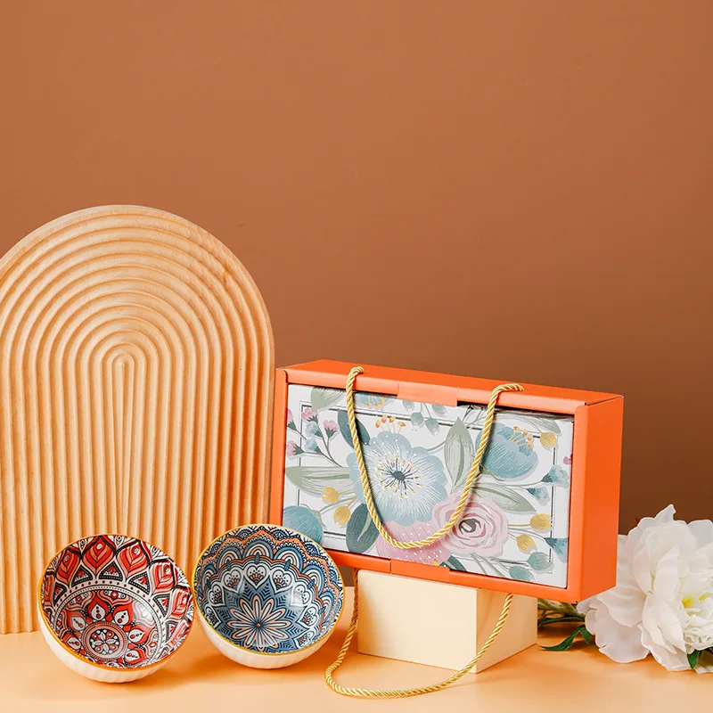 

HY Flower gift - Bohemian ceramic bowl and tableware creative gift with hand gift set bowl