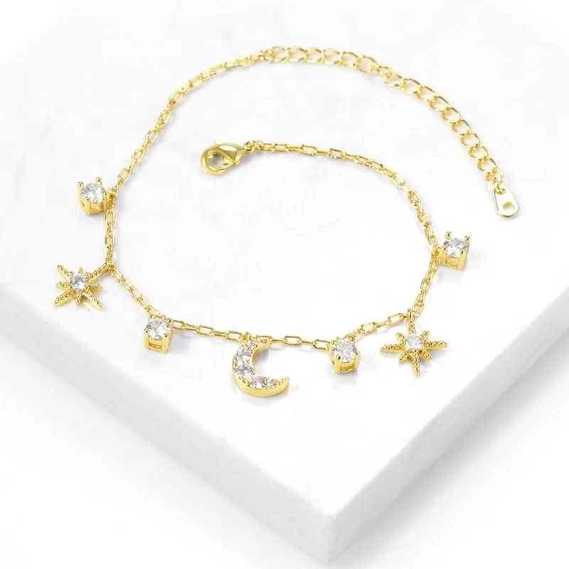 

New star moon cubic zircon bracelet set gold plated jewelry for women, Picture shows