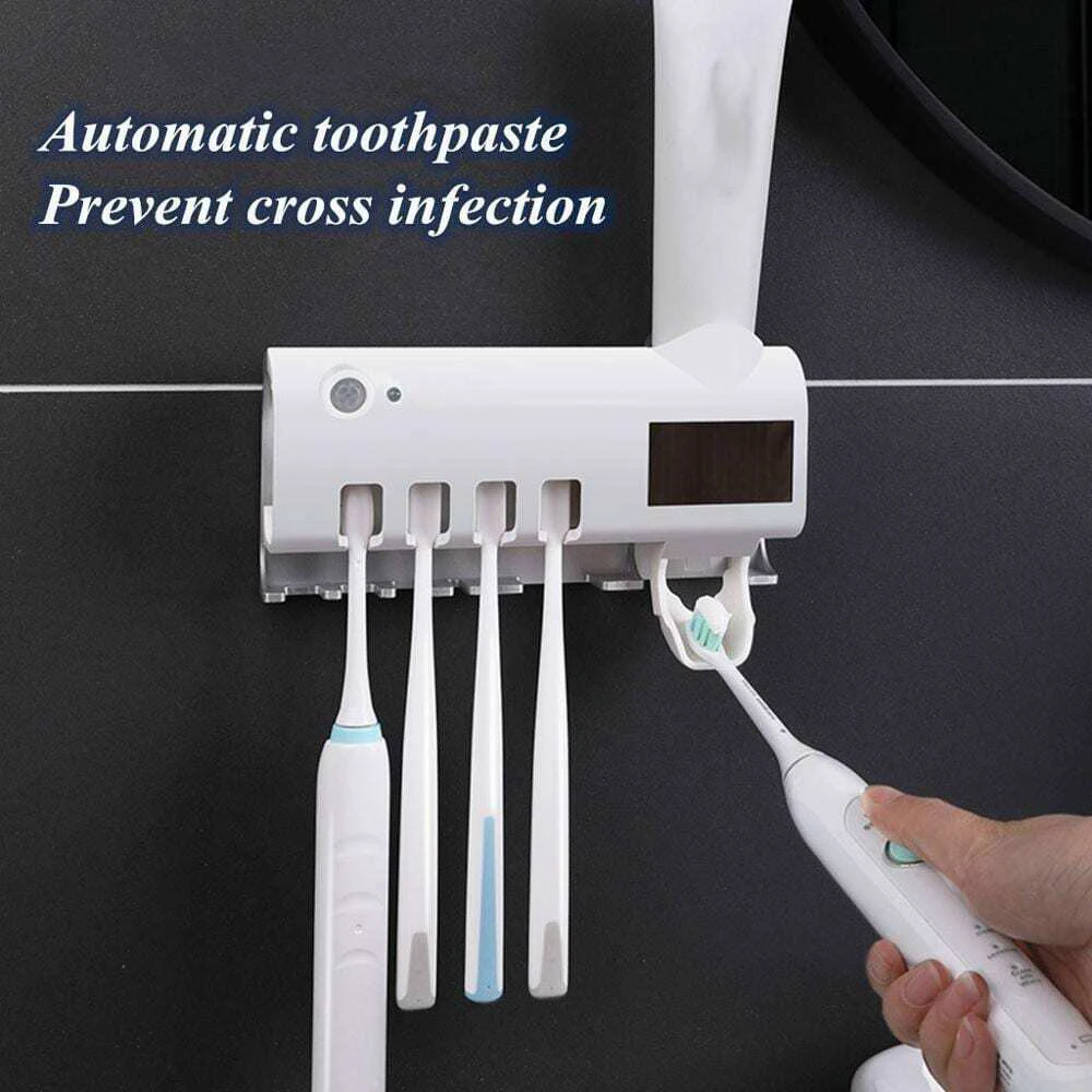 

Smart Family Home Bathroom Wall Mount Portable Uv Light Toothbrush Sanitizer Sterilizer Holder Automatic Toothpaste Dispenser