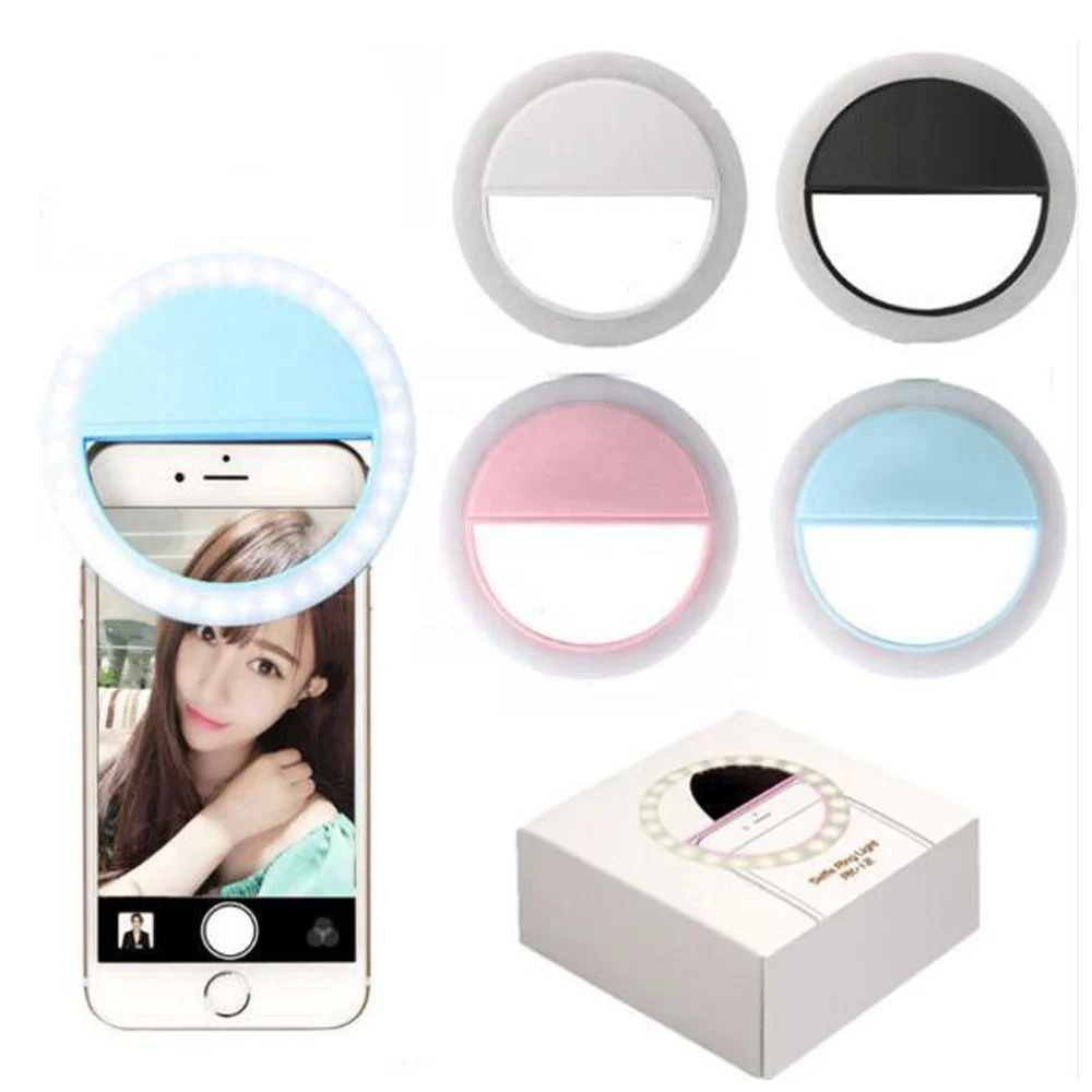 

Most Popular LED Selfie Light Portable Round Ring Clip Light For Smart Phone, White black pink blue