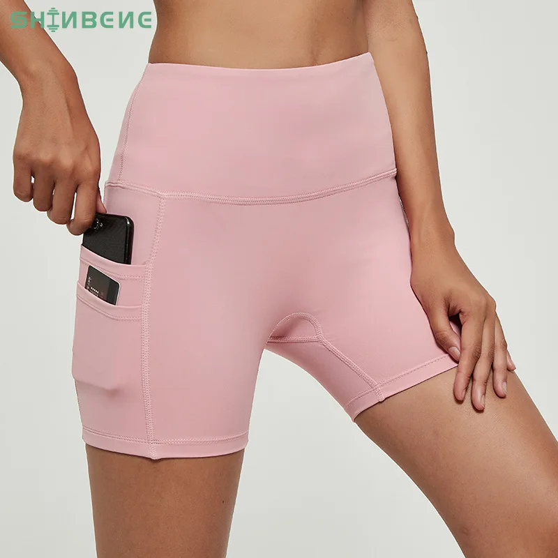 SHINBENE POCKET+NO Camel Toe Fitness Workout Shorts Women High Waist Athletic Training Sport Shorts S-XXL