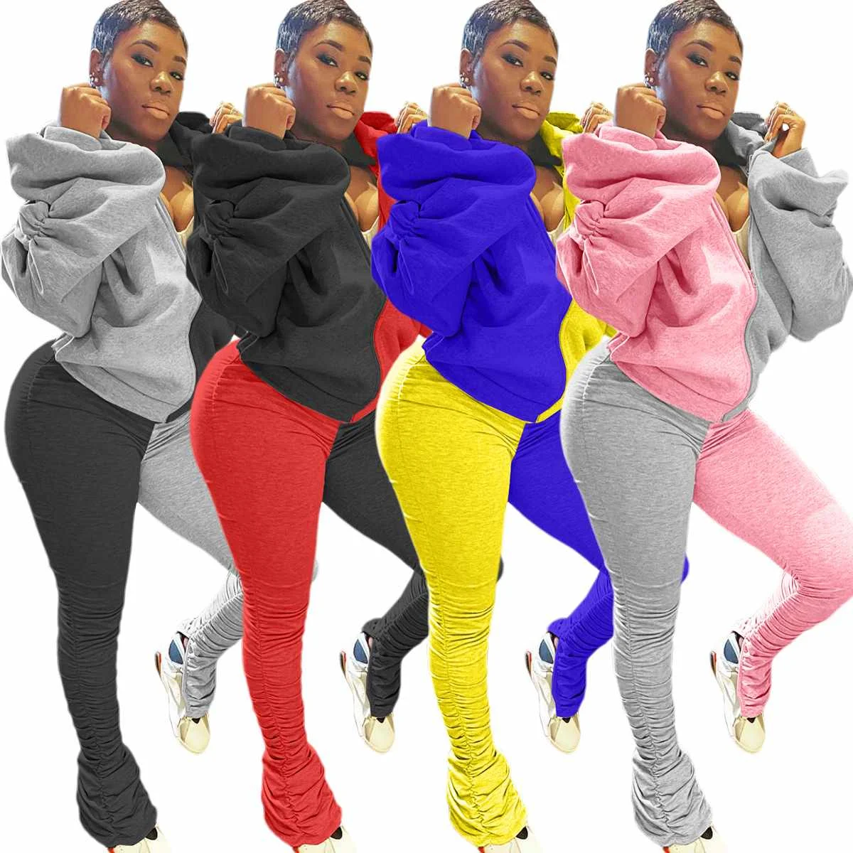 

Fall new style long sleeve long stacked pants Backless sexy sets two piece outfits women clothing sets, Picture color