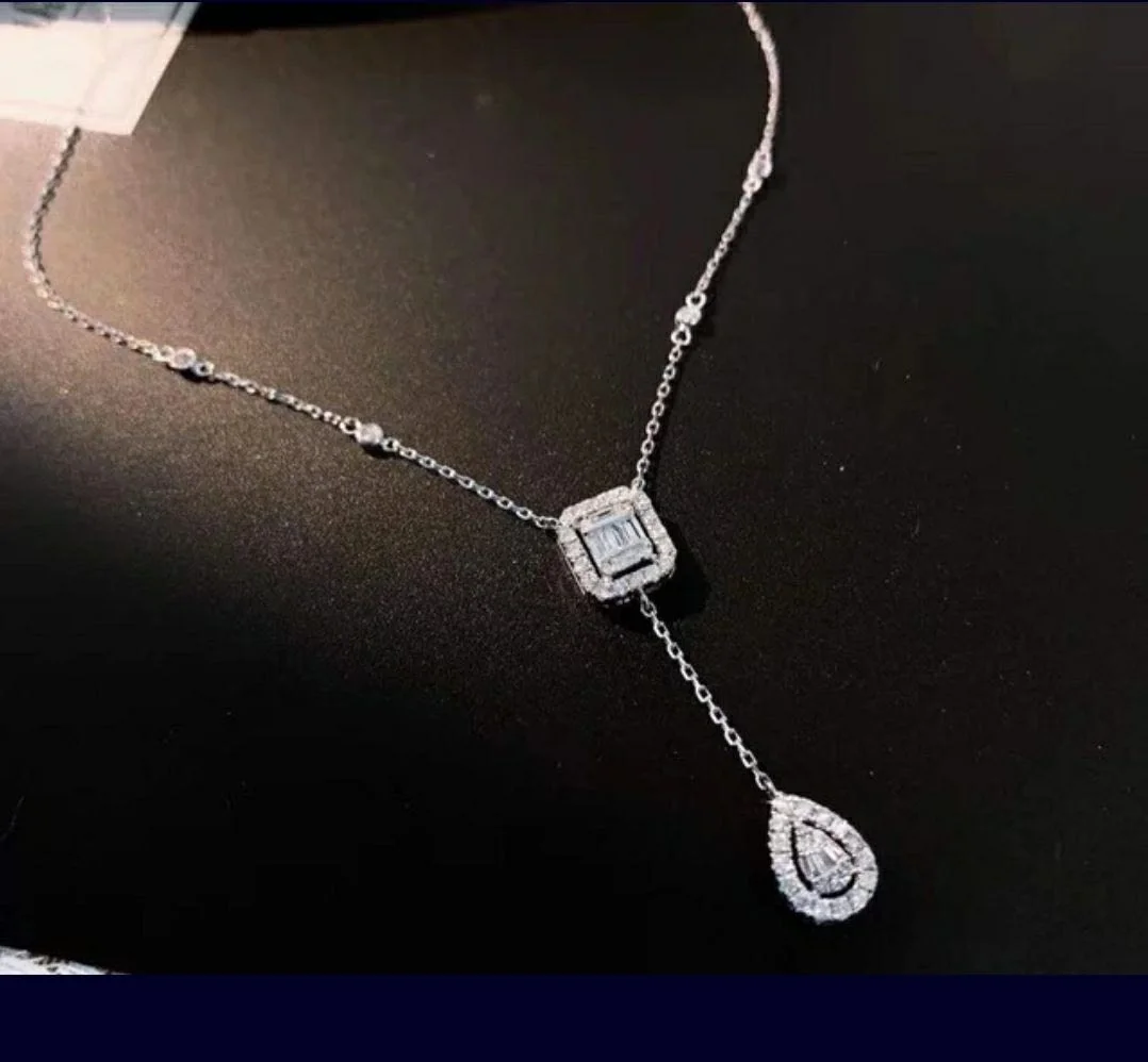 

Classic Trendy Style Water Drop Design Pendant Necklace 18K Solid Gold Natural Diamond Jewelry for Women, White and rose gold