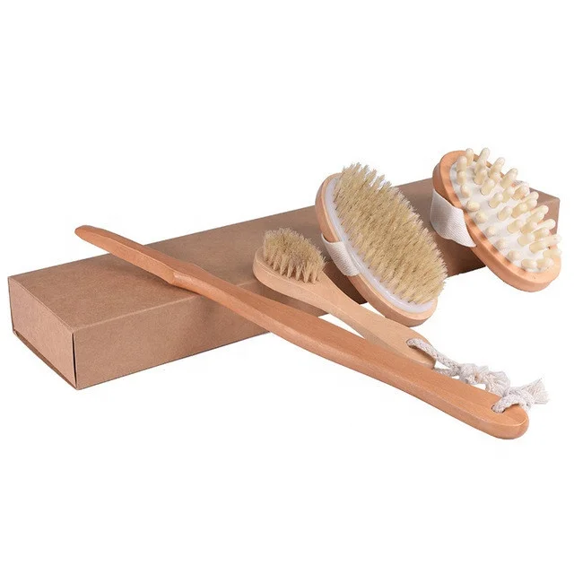 

BEAU FLY Professional OEM Wood Bath Brush Set Top Ranking Natural Massage Shower Brush Set, As picture