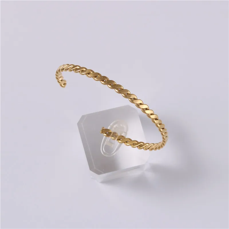 

European American Stainless Steel Twist Open Bracelet 18K Gold Adjustable Braided Twisted Rope Open Cuff Bangles