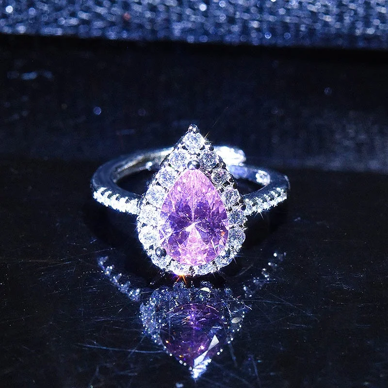 

Big Bling Pear Shaped Zircon Stone Finger Ring Wedding Band 925 Silver Rings for Women Adjustable Ring Engagement Jewelry
