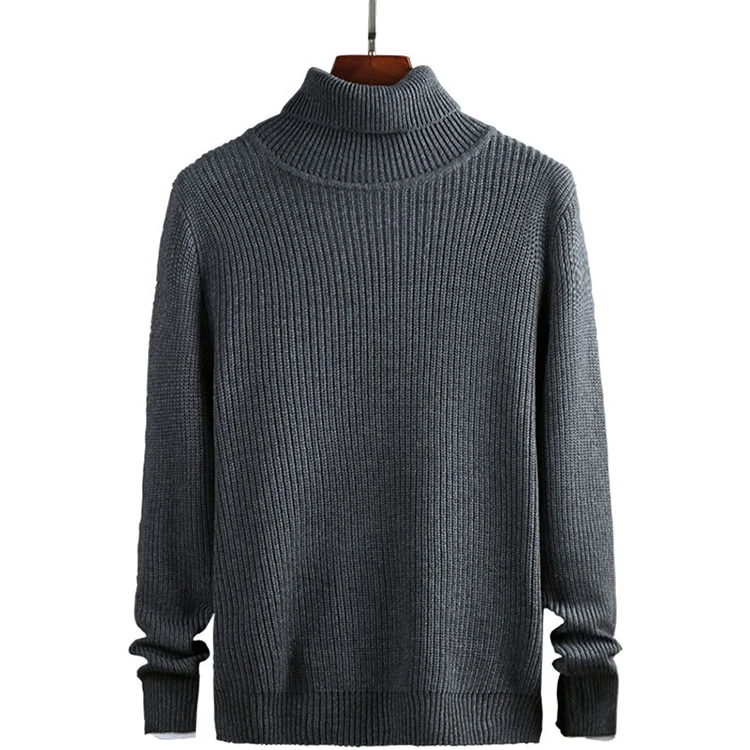 

Amazon Hot Selling Knitwear Men's Long Sleeve Turtleneck Sweater Solid Color Loose Thickening Bottoming Shirt