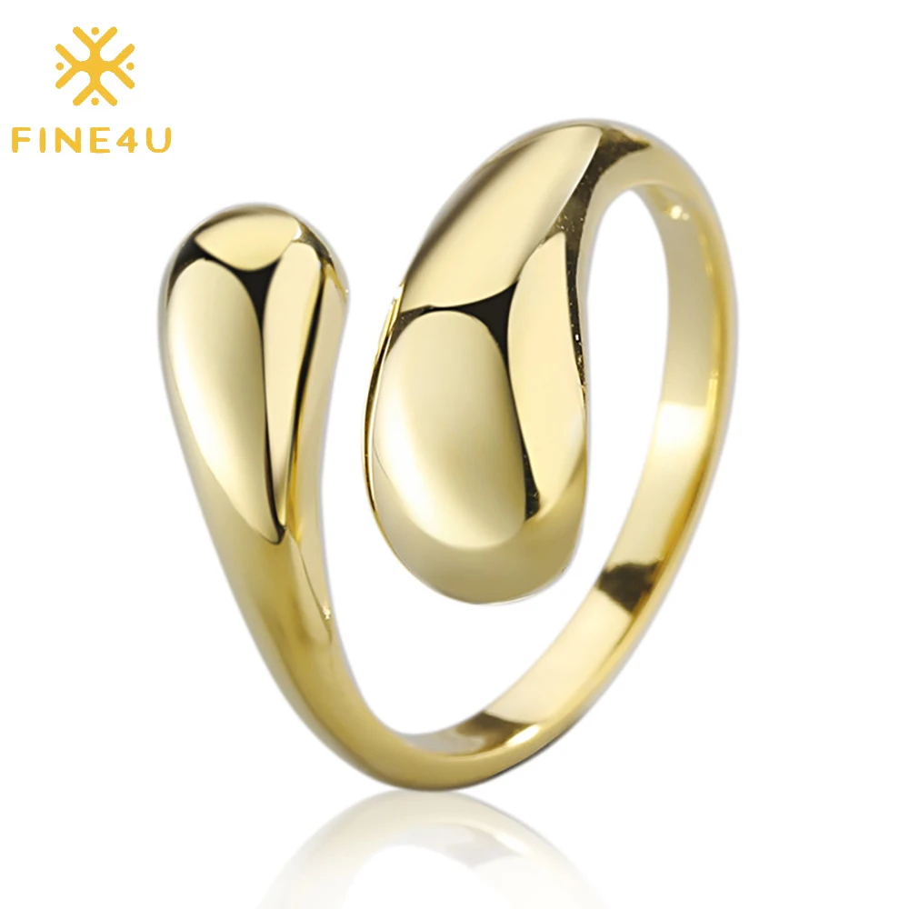 

Online ring store minimalist jewelry resizable smooth water drop teardrop opening adjustable women gold plated hug rings