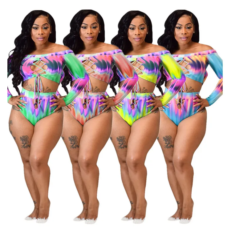 

Hot Selling New Design Tie-dye Bikini Colorful Off Shoulder Sexy Swimwear Two-piece Suit, Picture shown
