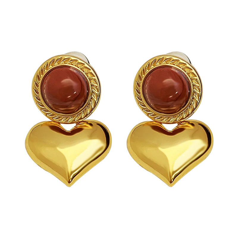 

Hot Designer Jewelry Brand Earrings Gold Plated Red Diamond Heart Drop Earrings, As picture