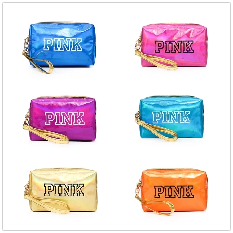 

Wholesale 6 Colors Pink PU Leather Cosmetic Wristlet Bag Fashion Shiny Leather Makeup Bag for Women Handbag Purse, 5 colors