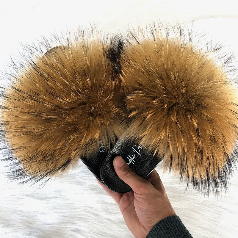 

Factory Direct Wholesale real brown fur slipper Soft fox Fur Slides slippers, Customized