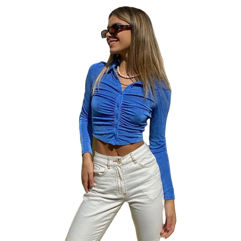 

2021 Summer New Style Lapel Long Sleeve Single Fashion Tops Women Tops
