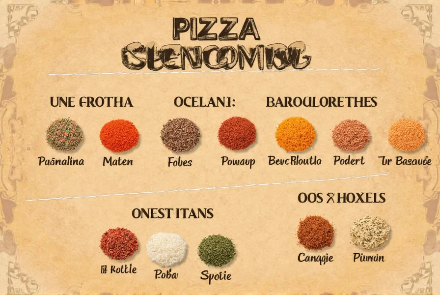 Pizza with various spices sprinkled around the edges