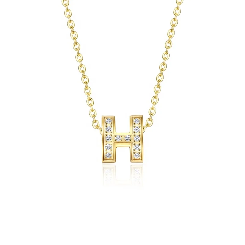 

Factory custom stainless steel type H initial letter necklace with zircon for women