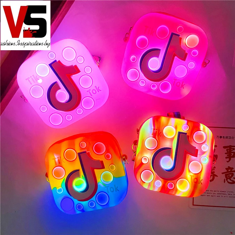 

HOT little girl fidget popit crossbody shoulder bag handbags silicone night light led glow dark tiktok tik tok coin purse