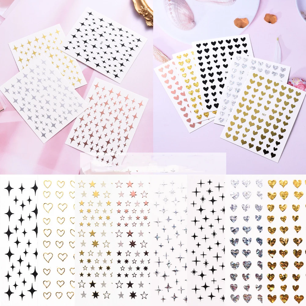 

Shiny Luxury Holographic Laser Decal Self-Adhesive Sparkly Star Pure Color Heart Nail Art Stickers For Women Girls DIY Tips, Colorful