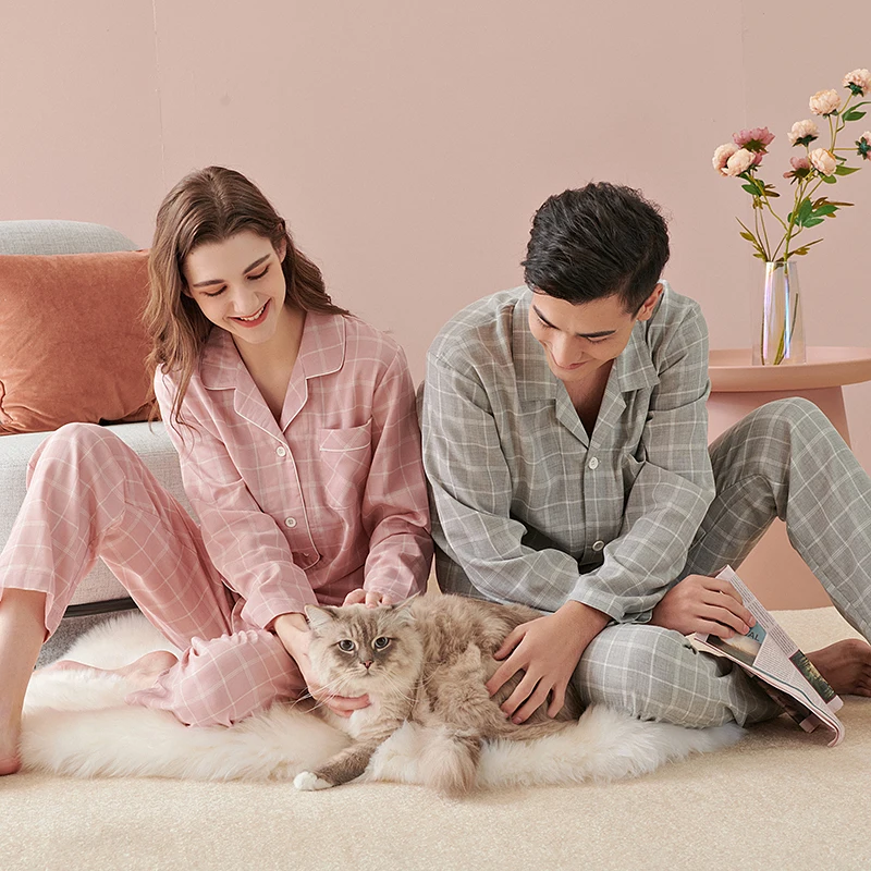 

Pajamas Wholesale Standard Size Special Custom Spring Autumn Blank Bamboo Sleepwear Long Sleeve Pajama Set For Women And Men, Gray/pink