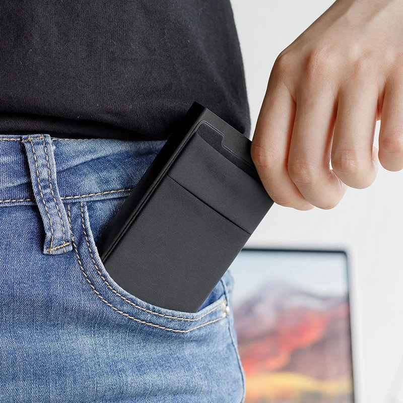 

New Bring Cartera Hombre Antirrobo Metal Credit Card Case Holder Aluminum Rfid Card Wallet, Black