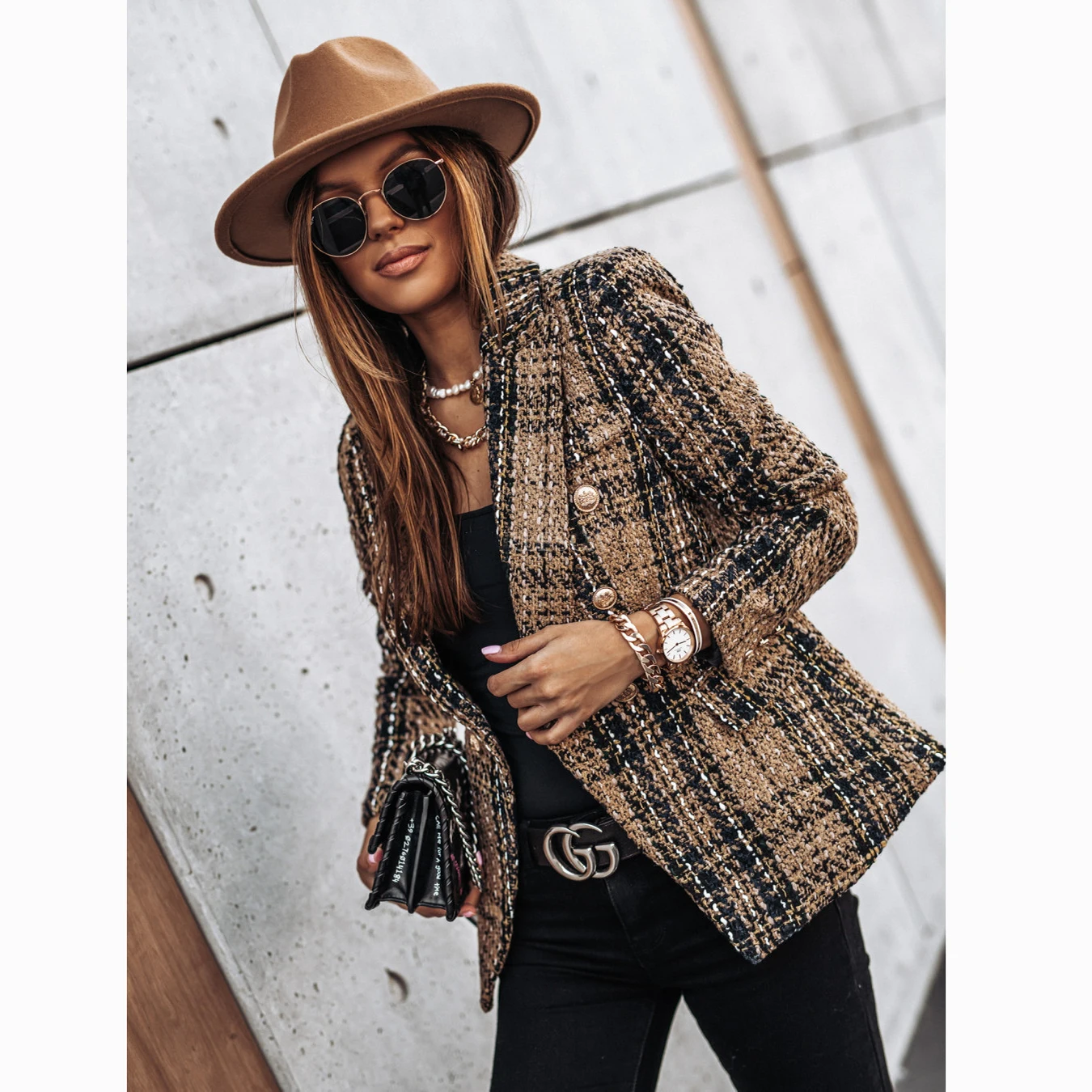 

Stylish long sleeve casual coat female outerwear tops checked women blazer jacket ladies blazers plus size coats, 4colors