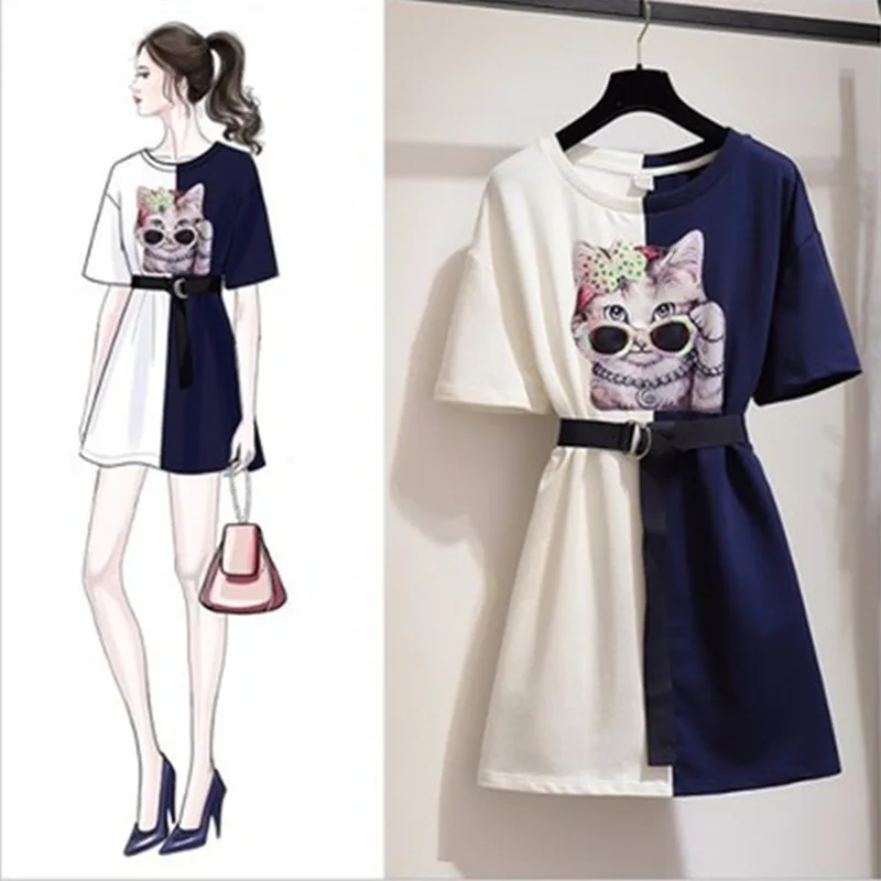 

2020 Summer New Arrival Print Short Sleeve Loose t-shirt dresses for women t shirt dress, As pic
