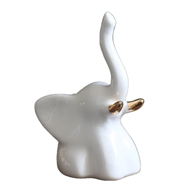 Small Cute White Porcelain Elephant with Gold Ivory