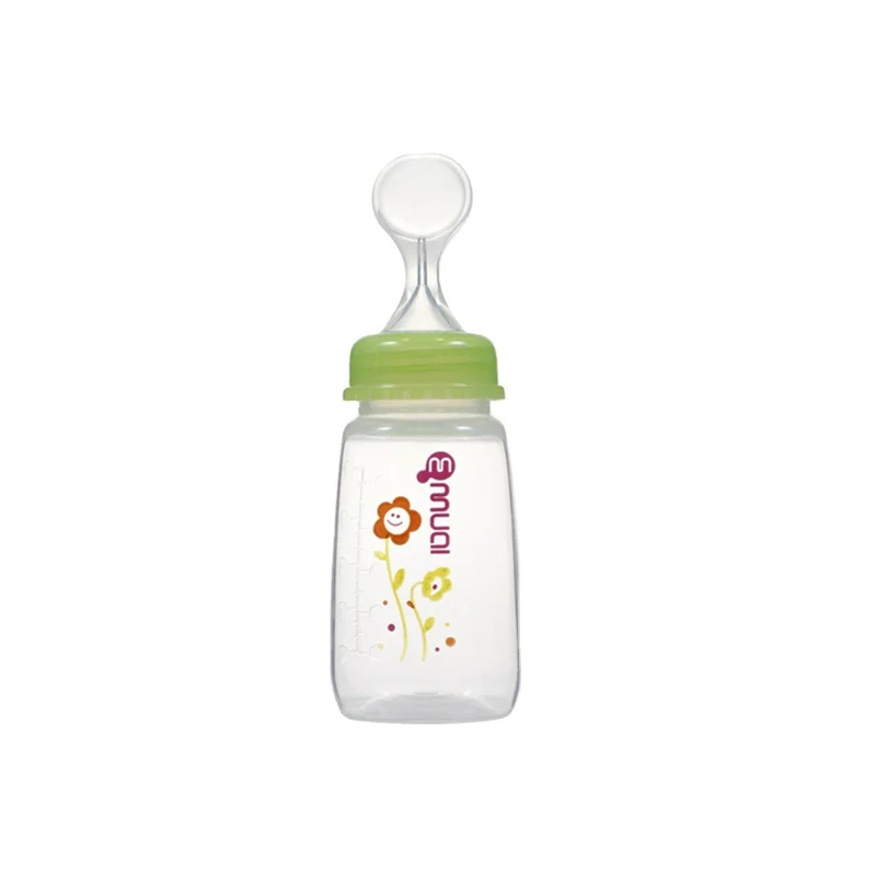 

Hot Sale Silicone Baby Feeding Bottle With Spoon 150ml PP Spoon Bottle Feeder For Newborn, Transparent, pantone color