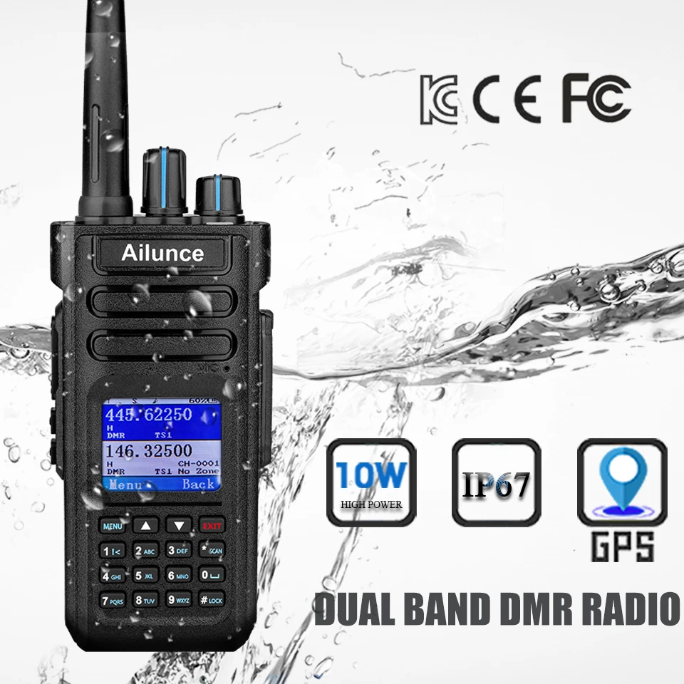 

GPS 10W IP67 Waterproof Dual Band Two Way Radio Digital DMR Ham Amateur Walkie Talkie Ailunce HD1