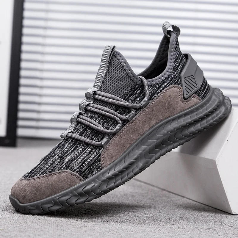 

Spring new outdoor tide shoes flying woven stripes men's running casual soft-soled sports shoes hot trend, Black,grey