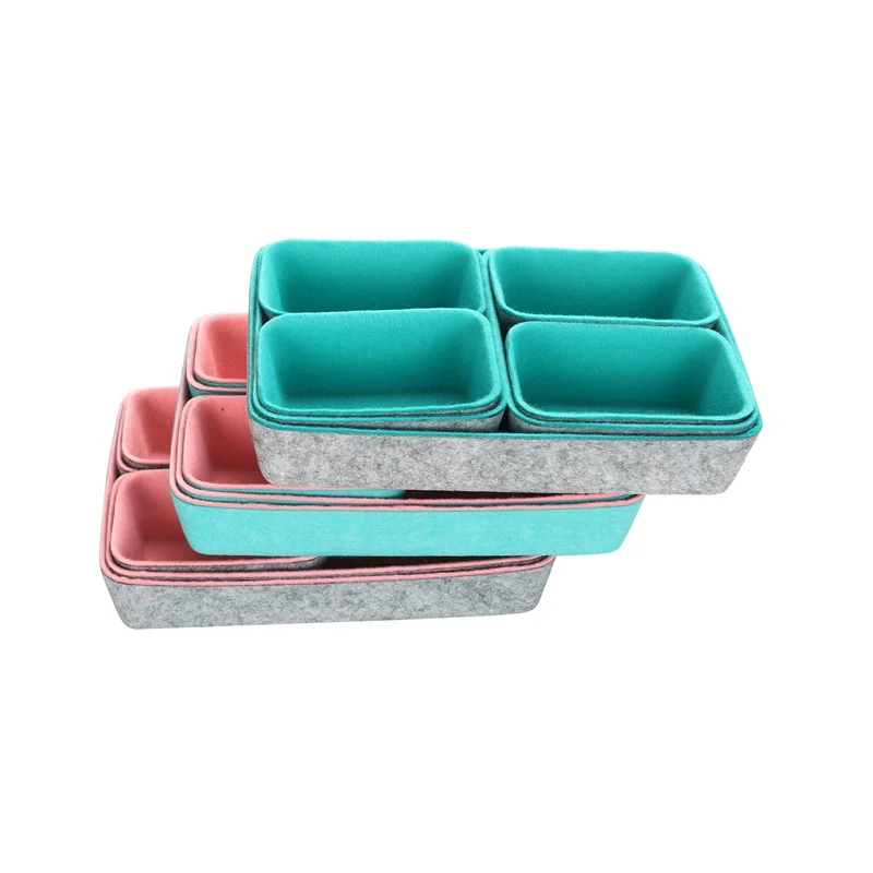 

Wholesale and miscellaneous finishing felt storage box 7 pieces set of two-color environmentally friendly felt desktop storage