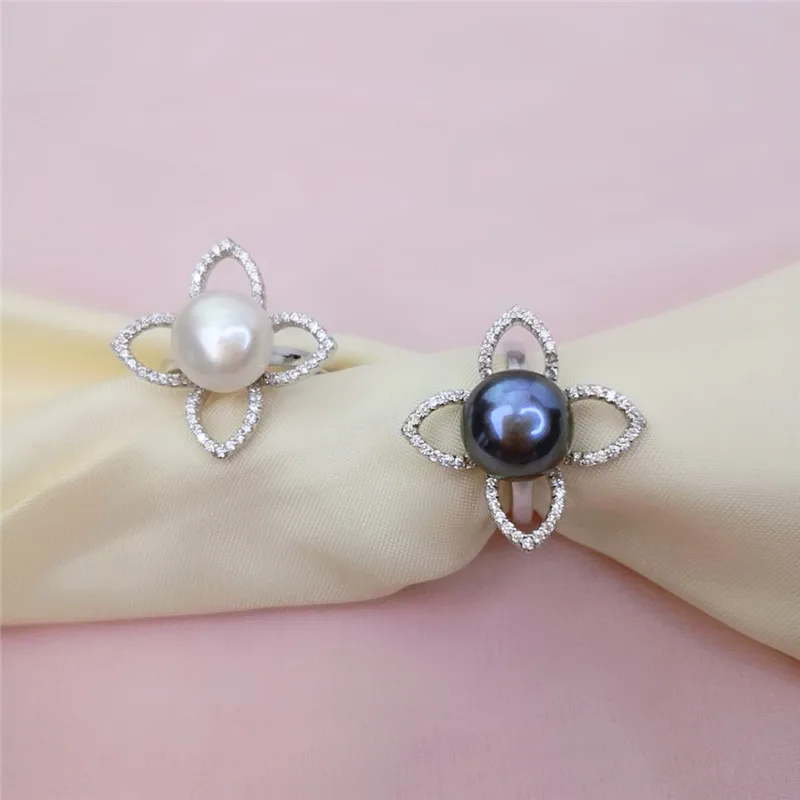 

SSR258 Freshwater Pearl Jewelry Making Big Flower Zircon Ring Base Blanks Silver 925 Findings