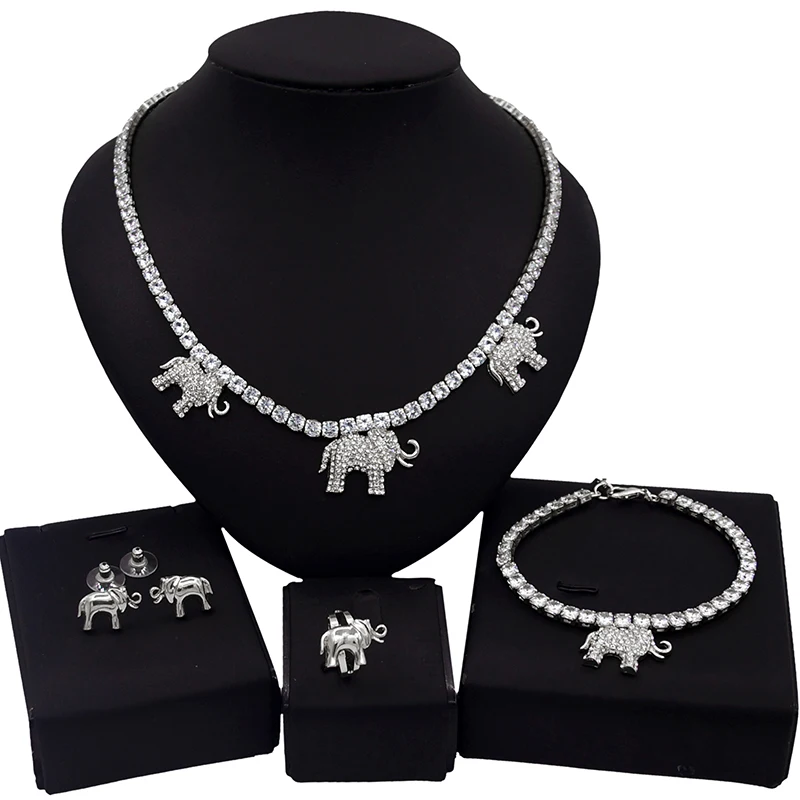 

Yulaili Crystal Elephant I Love You Hug And Kiss Jewelry Set Silver Plating Wedding Party Jewelry Set For Woman Gift X0068