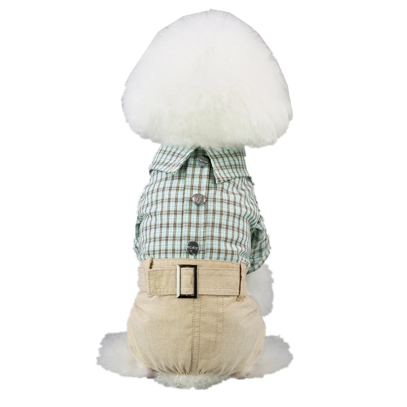 

Spring and Summer Pet Dog Clothes Teddy Costume Four-legged Plaid Shirt Pet Clothes Wholesale, 2 colors