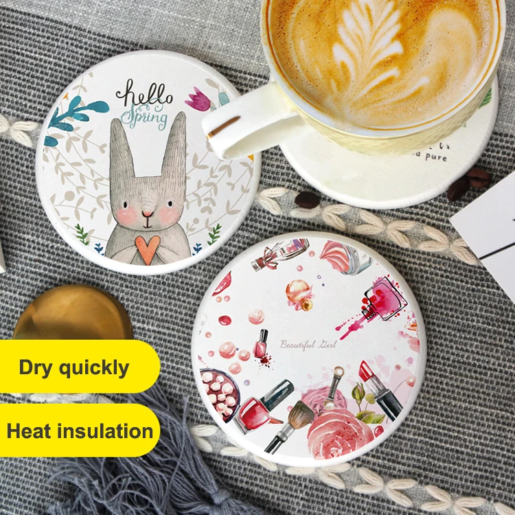

Anti-bacterial heat resistant nonslip diatomite cup coaster, White and pattern printing or customized