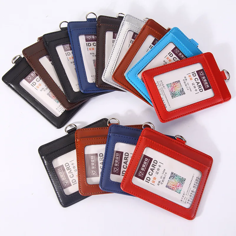 

2021 amazon hot sale ins style designer plain pu leather card holder ID Credit Name Card Badge Holder Cover, Custom color