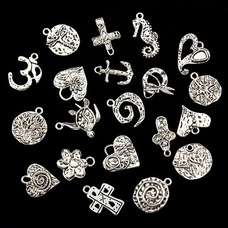 

Tibetan Silver Mixed Styles Cross Heart Anchor Charms Pendants DIY Jewelry for Necklace Bracelet Making Accessaries, Antique silver
