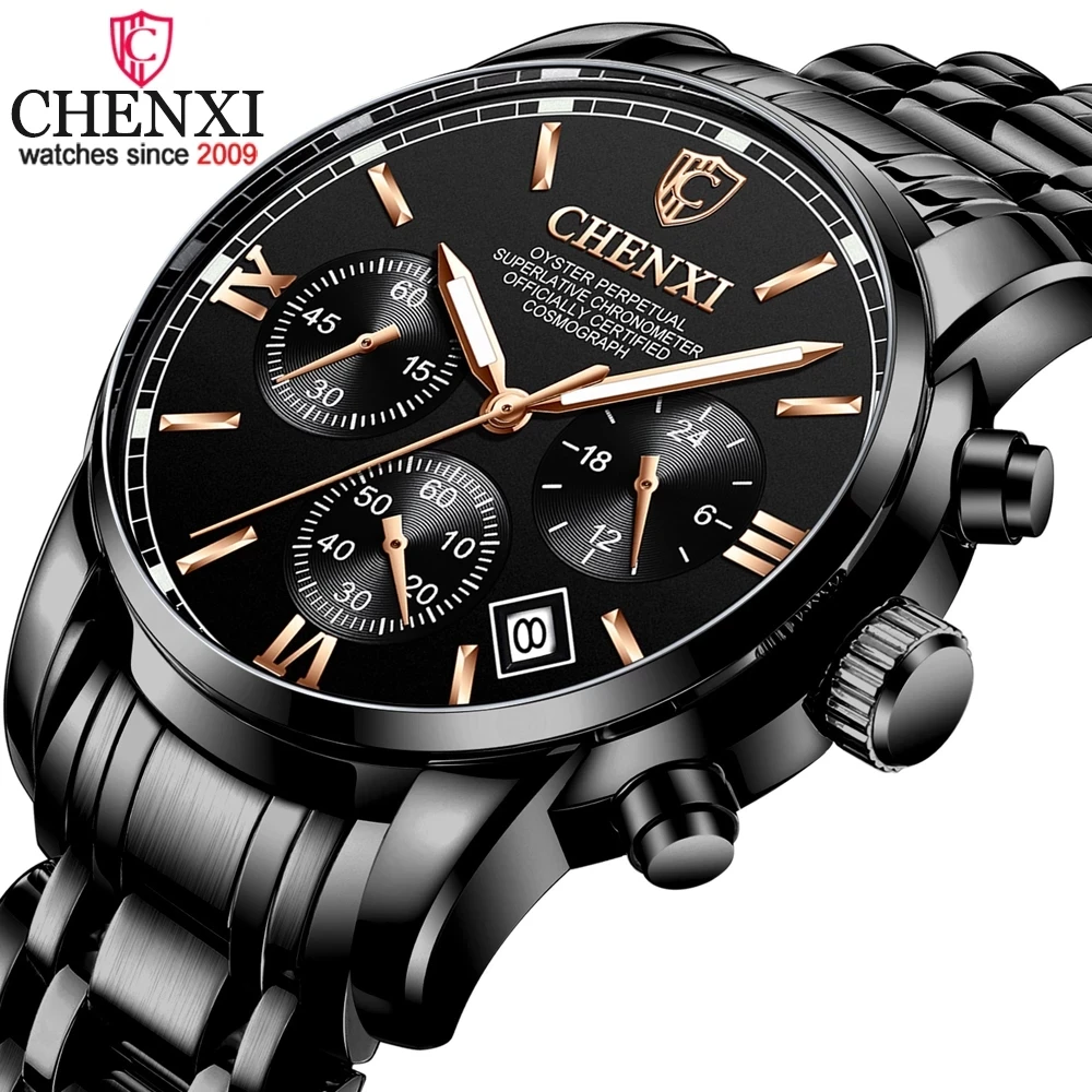 

CHENXI New Men Watches Top Brand Luxury Chronograph Quartz Watch Men Full Steel Business Waterproof Wristwatch Relogio Masculino, 5-colors