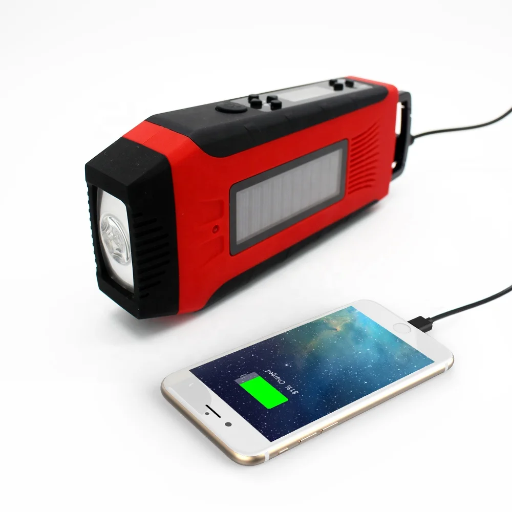 

Emergency Cell Phone Charging Led light dynamo hand crank fm radio outdoor solar camping tool, Customized