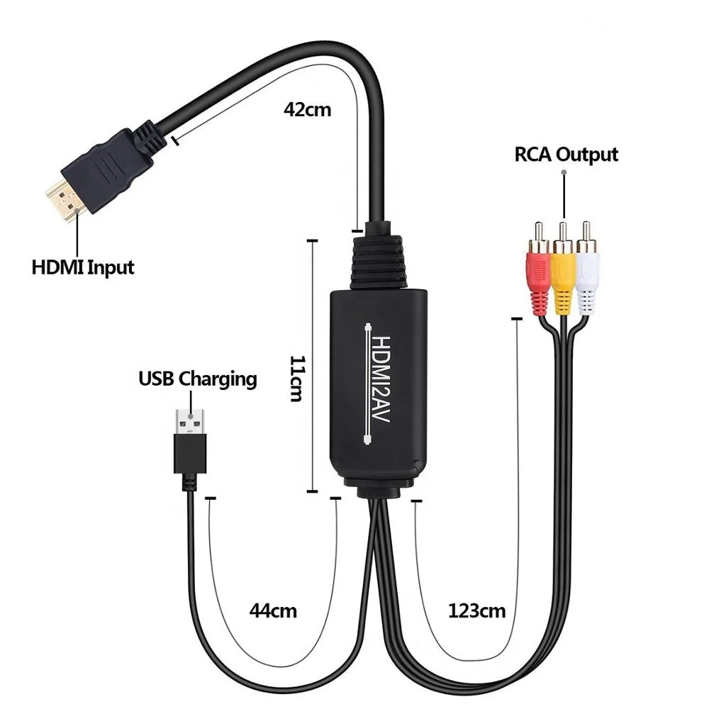 

1080P HDMI to AV 3RCA CVBs RCA Converter Cable Video Audio Adapter Supports NTSC for PC, Laptop, HDTV, DVD, VHC VCR, Black