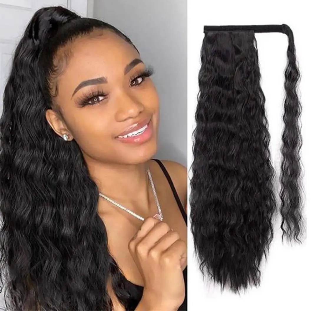 

Clip In Heat Resistant Colorful Corn Curly Afro Kinky Yaki Straight Long Braided Hairpiece Wrap Around 4c Ponytail Extension