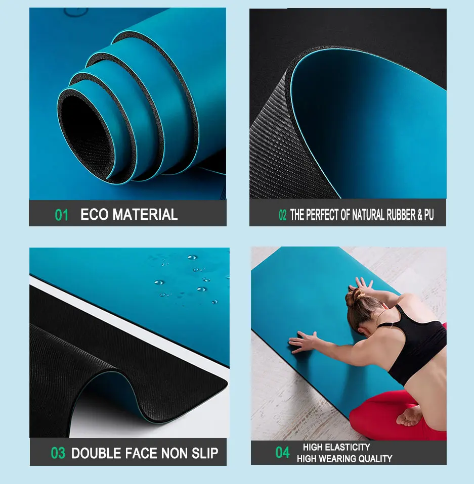 pu-rubber-yoga-mat. Black exercise non slip gym mat Pu yoga mats 5mm natural rubber yoga mat with strap and oxford bag
